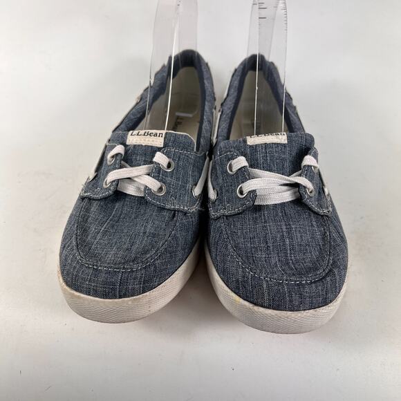 Llbean boat shoes women’s size 8.5 W grey blue heather canvas white sole slip on - Picture 4 of 11